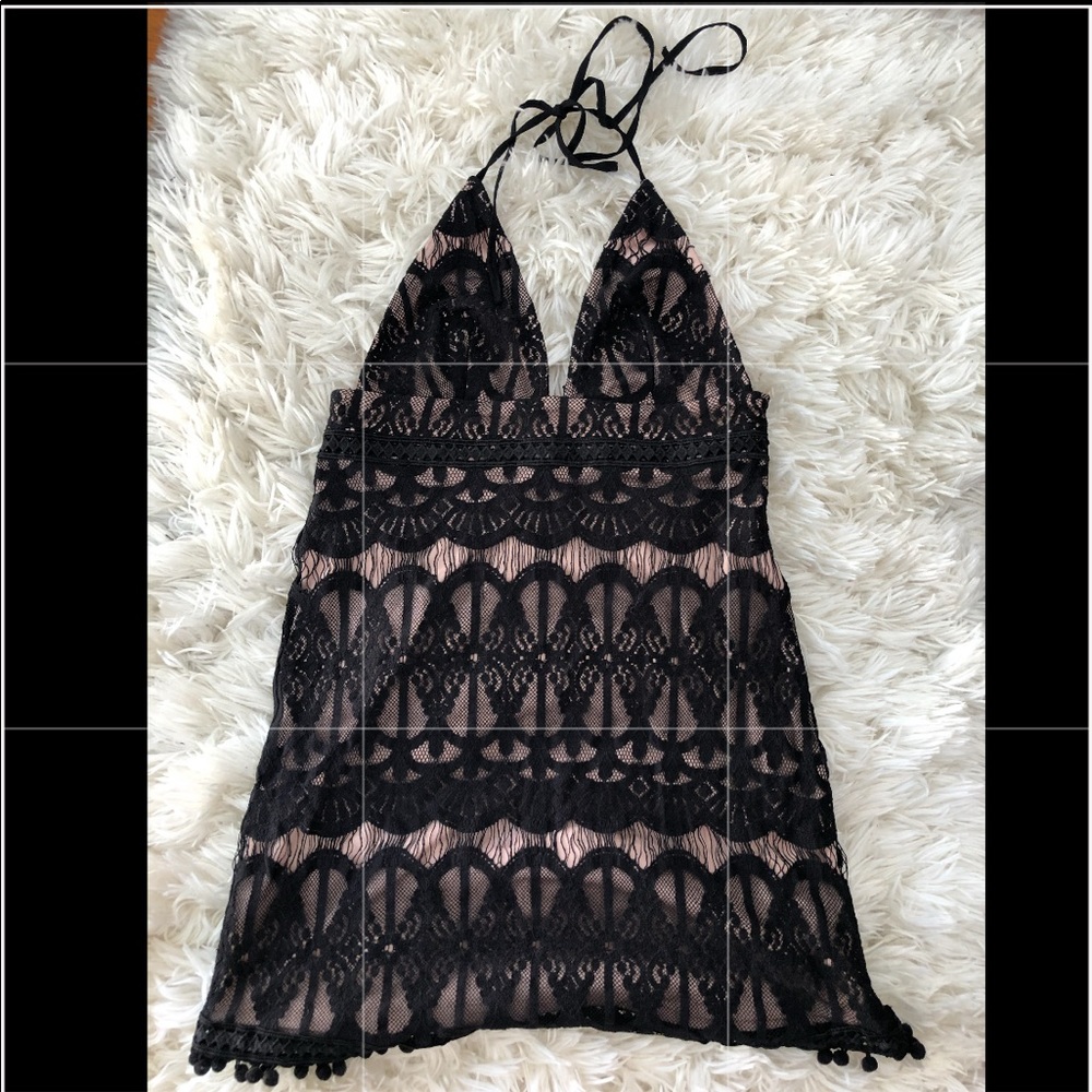 Black/nude lace mini dress
